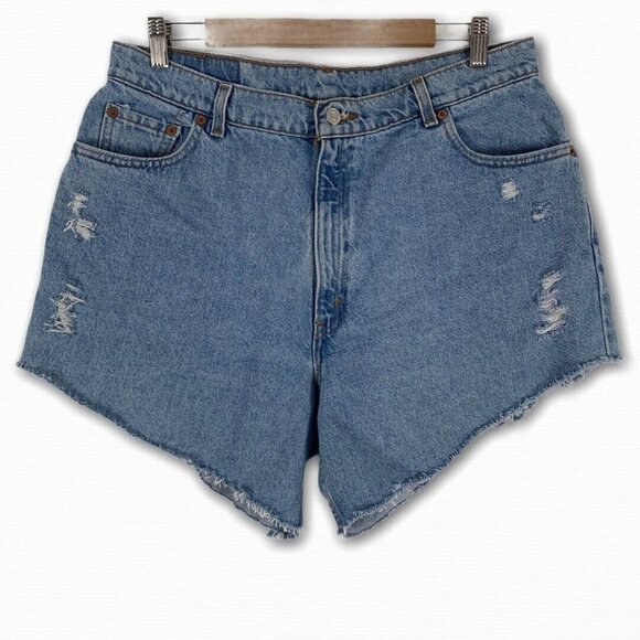 Vintage Levis Shorts 16 Jean 90s Distressed Cut Offs Light Wash Denim High Rise